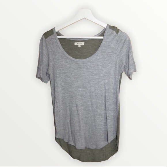 Madewell Shirt Gray Olive Two Tone Color Block Short Sleeve Top Extra Small - Picture 2 of 4
